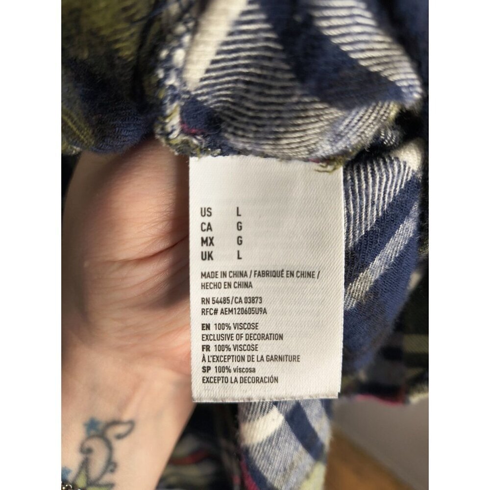 American Eagle Shirt Womens Large Green Plaid Button Up Long Sleeve Flannel SOFT - Picture 7 of 13
